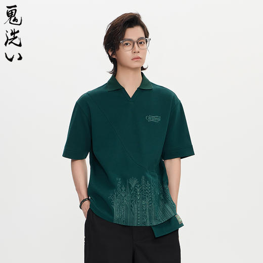 ONIARAI/鬼洗25秋季黑标幻想植物拼接前袋休闲马球衫男 A840021 商品图0