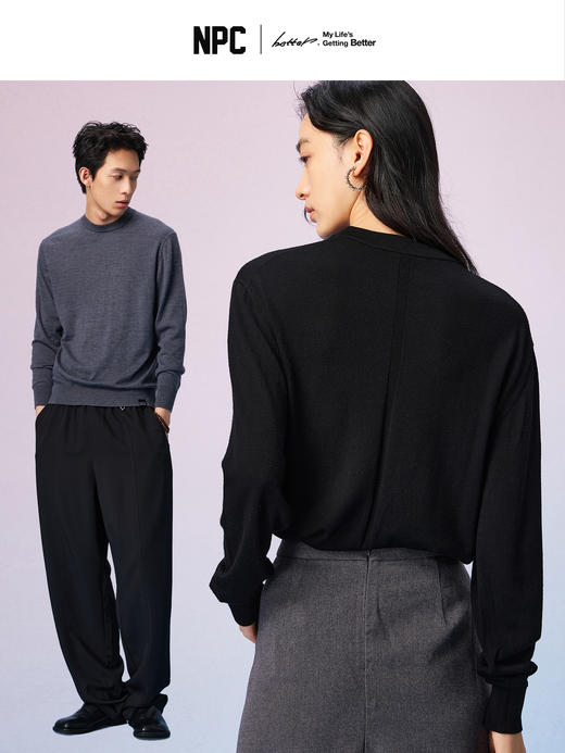 NPC潮牌100%羊毛简约纯色羊毛衫微廓形落肩男圆领秋季NP57SW31 商品图0