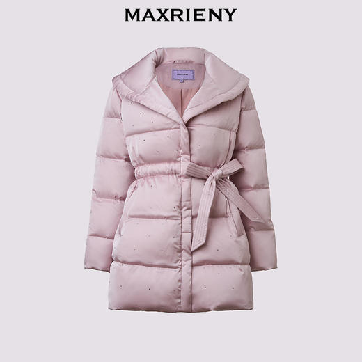 MAXRIENY复古优雅感羽绒服女中长款24冬新款系带收腰烫钻保暖外套(货号:MS85DC762) 商品图4
