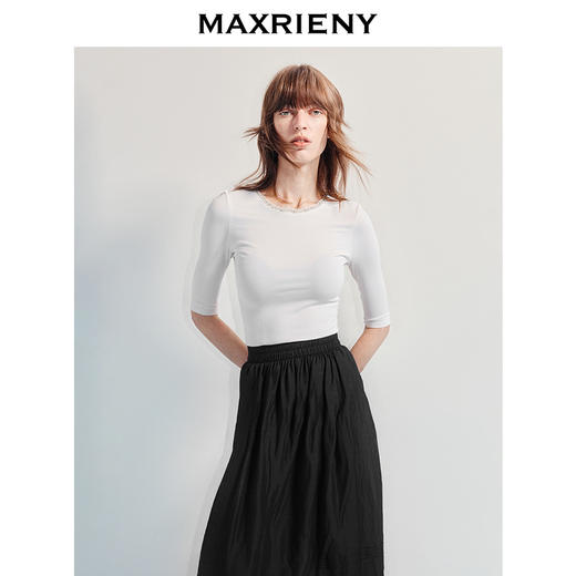 MAXRIENY精致简约感25夏款钉珠套头毛针织衫七分袖收腰显瘦上衣女(货号:MF86SW004) 商品图2