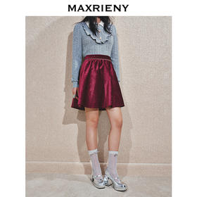 MAXRIENY2025秋冬新款精致优雅修身高腰安哥拉红A字丝绒半身短裙(货号:MS85SK768)
