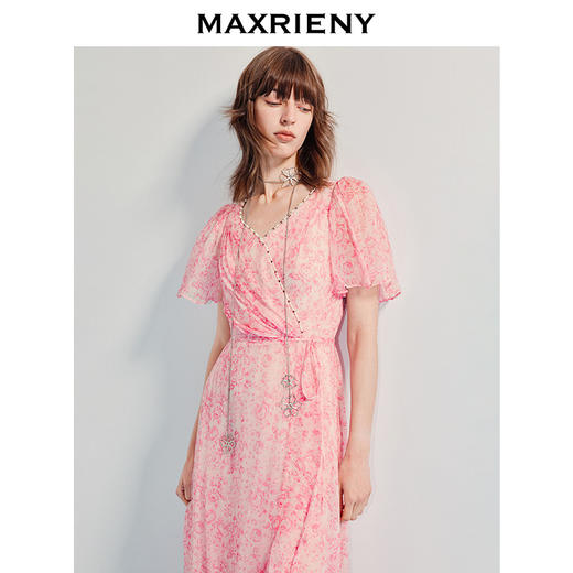 MAXRIENY优雅度假风连衣裙25夏款浪漫风桑蚕丝连衣裙真丝长裙(货号:MF86DR010) 商品图2