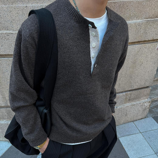徐太浪【590g混纺 慵懒风通勤】纯色针织毛衣男春秋毛线内搭上衣 商品图1