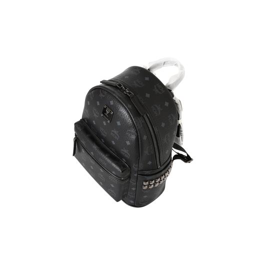 铆钉装饰老花 涂层帆布拼皮革饰边 背包双肩包 小号 男女同款情侣款 黑色 商品图1