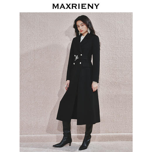 MAXRIENY优雅复古感大女24冬新款双面呢绵羊毛外套中长款收腰显瘦(货号:MS85CT760) 商品图2