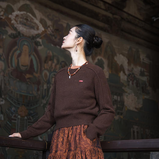 绽放611朵/绵羊毛桑蚕丝混纺多色彩点圆领显瘦短款套头毛衣女秋冬 商品图0