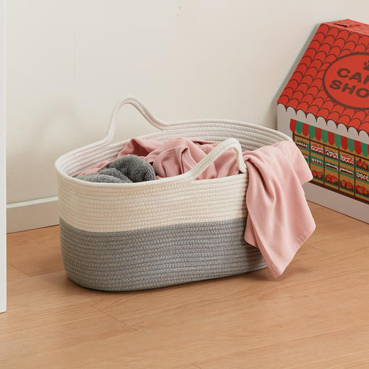  家用脏衣玩具零食桌面收纳篮分格绳编收纳篮 商品图1