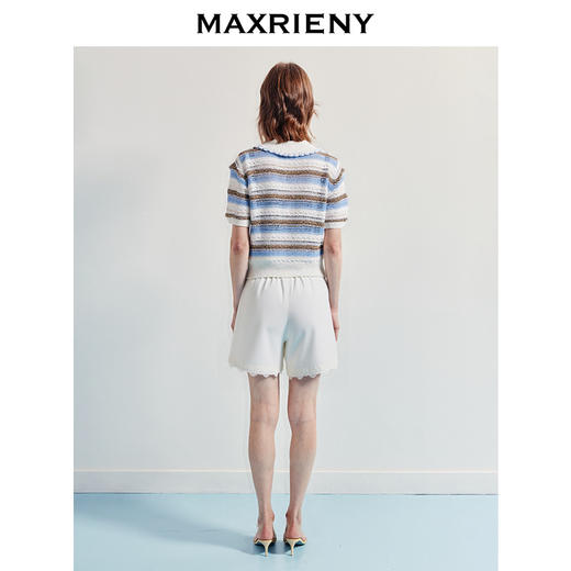 MAXRIENY【商场同款】精致日常感高腰蕾丝钉珠拼接高腰阔腿休闲短裤(货号:MF86PA004) 商品图3