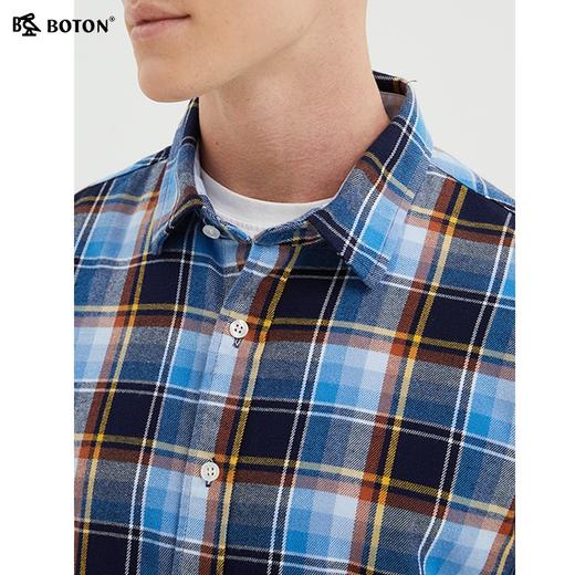 波顿男士春秋厚磨毛黄蓝色格子长袖衬衫MS633122 商品图2