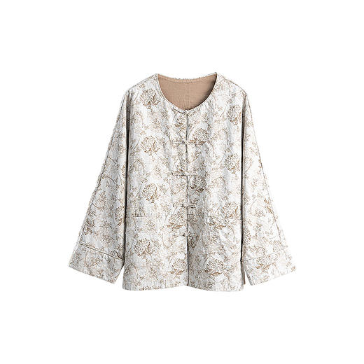 绽放女装587朵/中式提花设计感盘扣文艺圆领宽松百搭长袖短外套女 商品图4