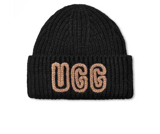 2楼UGG时尚舒适纯色LOGO粗罗纹毛线针织帽 吊牌价499 商品图0