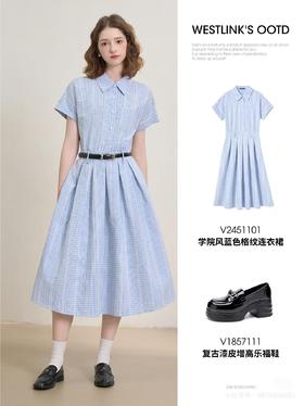 一件穿出少女感，学院风蓝色连衣裙