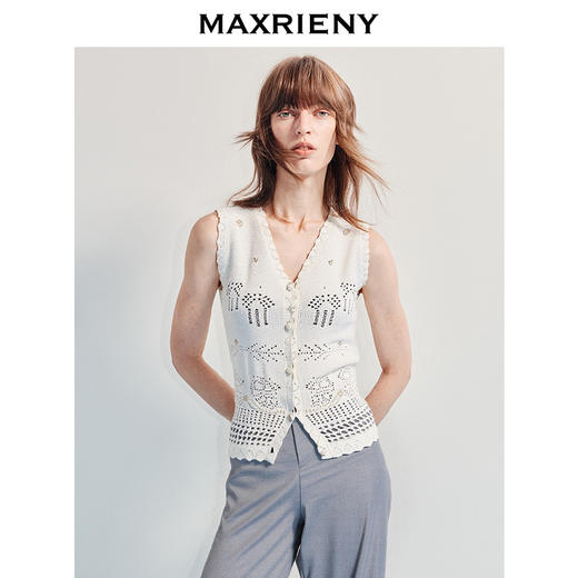 2025夏马夹MAXRIENY波嬉风宽松v领毛针织马甲25夏款波西米亚风(货号:MF86VE252) 商品图0