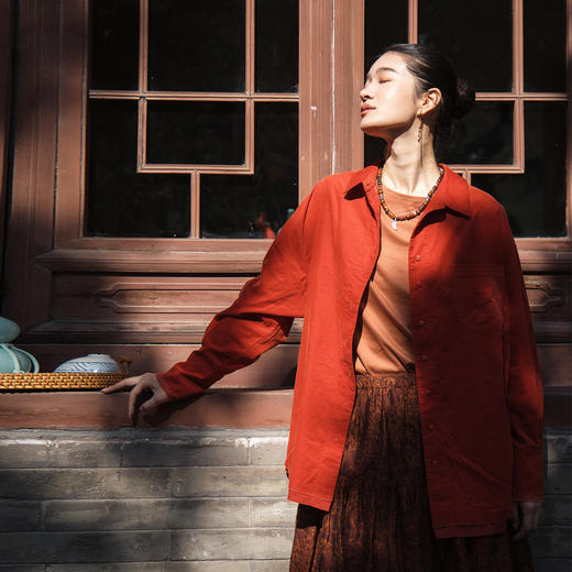 绽放588朵/匹马棉细条灯芯绒拼接宽松百搭翻领休闲长袖衬衫女秋冬 商品图0