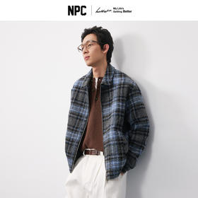 NPC潮牌绵羊毛混纺格纹翻领拉链夹克男毛呢大衣短款秋冬NP57TJ50