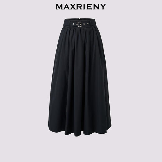 MAXRIENY极简高知穿搭梭织半裙25秋款复古赫本抽褶大伞裙通勤裙子(货号:MF86SK502) 商品图0