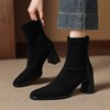 【预售5天】法式绒面短靴女新款秋冬后拉链粗跟马丁靴方头显瘦拼接切尔西单靴AJ&JL-811 商品缩略图4