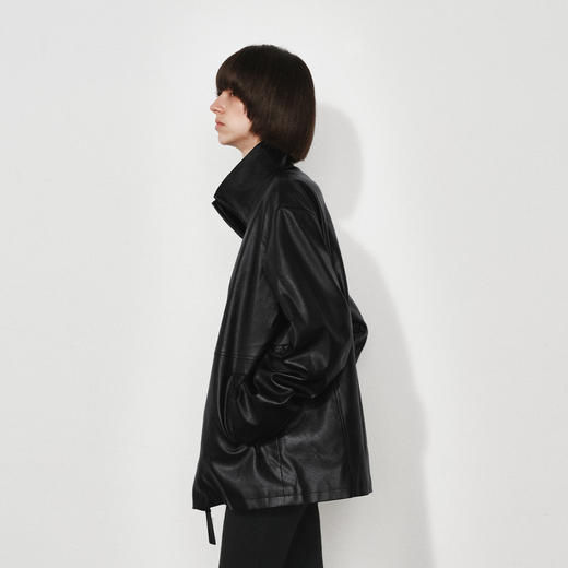 NUTH黑色宽松廓形pu皮夹克中长款拉链皮衣外套女 商品图4