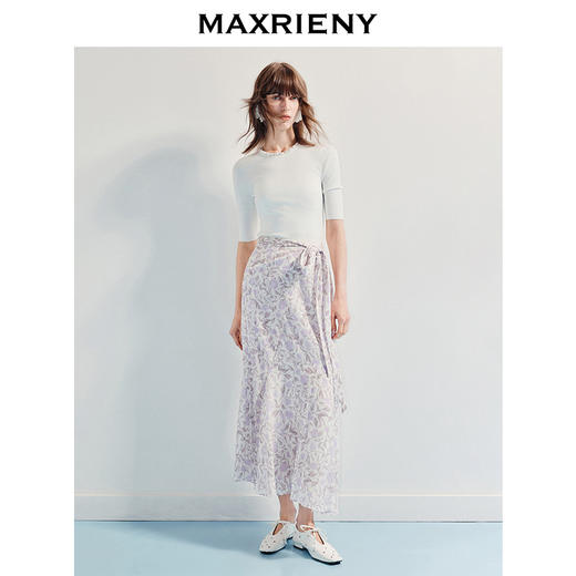 MAXRIENY优雅度假风雪纺碎花半裙25夏款系带印花鱼尾长裙气质感(货号:MF86SK014) 商品图1