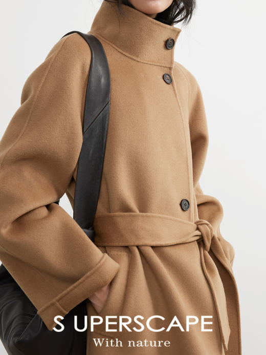 素舶 80支高密100绵羊毛立领中长款双面呢大衣 商品图4