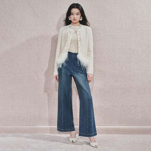 MAXRIENY精致日常感高腰显瘦复古盘扣牛仔长裤女2024秋冬新款 商品图1