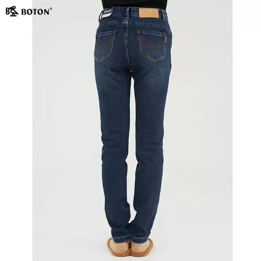 波顿女士秋冬季弹力牛仔裤直筒宽松加厚深蓝色长裤子LE263521 商品图1