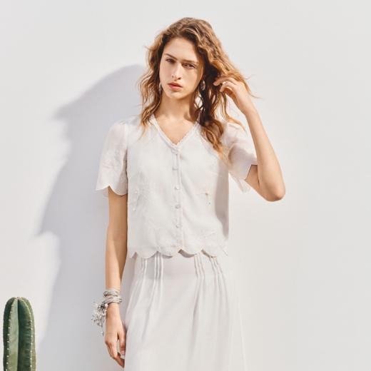 MAXRIENY2025年夏季新款刺绣蝴蝶小衫蕾丝白色百搭精致小香风(货号:MF86TP265) 商品图0