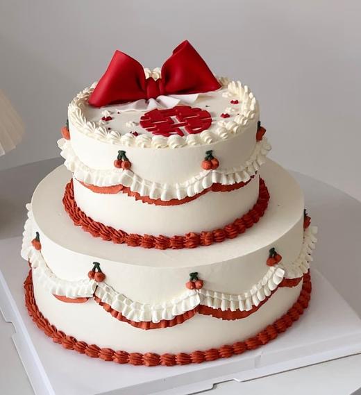 【优品系列】---双层【喜婚礼蝴蝶结】领证、婚礼蛋糕 商品图0