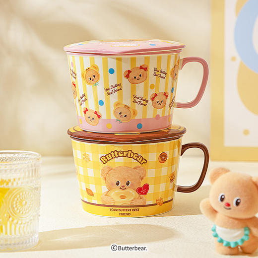 摩登主妇&黄油小熊 泡面碗带盖宿舍学生泡面杯带手柄陶瓷餐具 商品图4