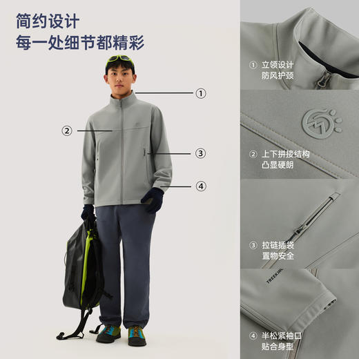 TECTOP/探拓户外男士软壳衣秋冬加绒防风防泼水徒步登山立领外套 商品图2