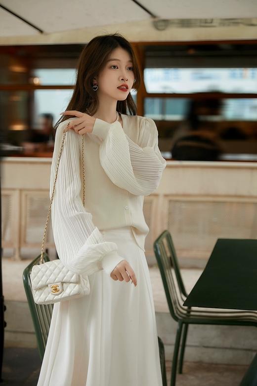 双拼冰丝来赛尔灯笼百褶朦胧纱袖开衫罩衫 商品图4