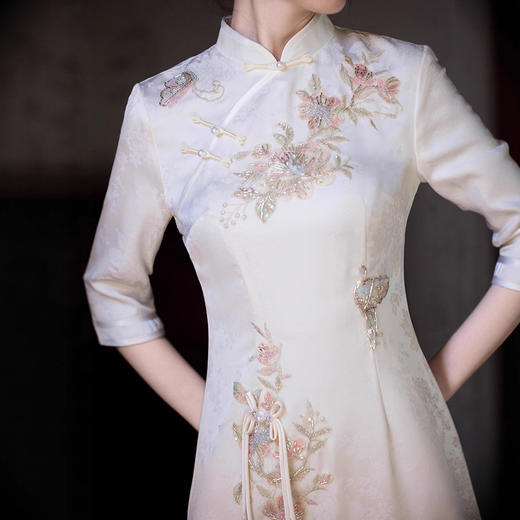 时尚改良新中式针织提花旗袍2025秋冬新款女士显瘦连衣裙 商品图1