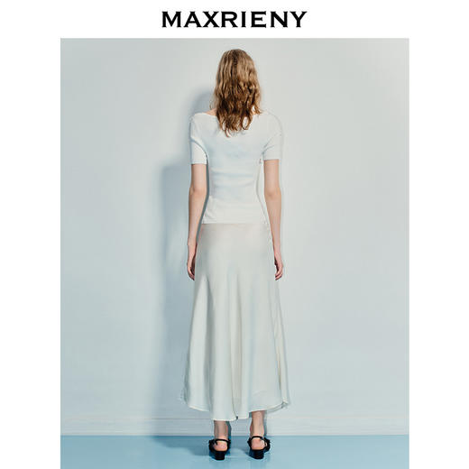 MAXRIENY精致优雅感收腰伞摆高腰半身裙25夏款蕾丝拼接设计感长裙(货号:MF86SK260) 商品图3