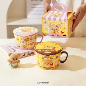 摩登主妇&黄油小熊 泡面碗带盖宿舍学生泡面杯带手柄陶瓷餐具