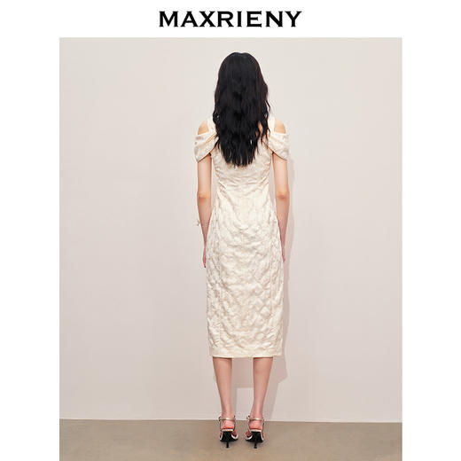 MAXRIENY复古优雅气质感收腰开叉钉珠连衣裙(货号:MS85DR073) 商品图2