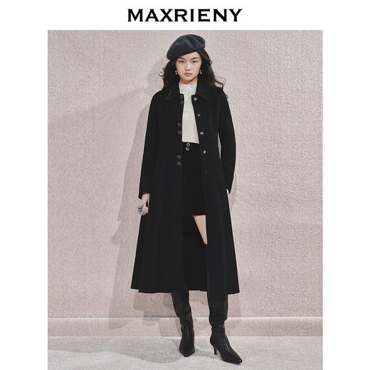 MAXRIENY极简赫本风绵羊毛大衣女24秋新款法式复古中长款伞摆外套(货号:MS85CT765) 商品图1