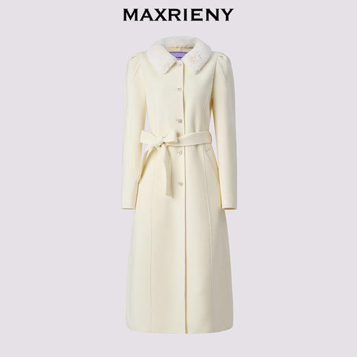 MAXRIENY高级极简米白色绵羊毛大衣中长款24冬新款廓形保暖外套女(货号:MS85CT755) 商品图4