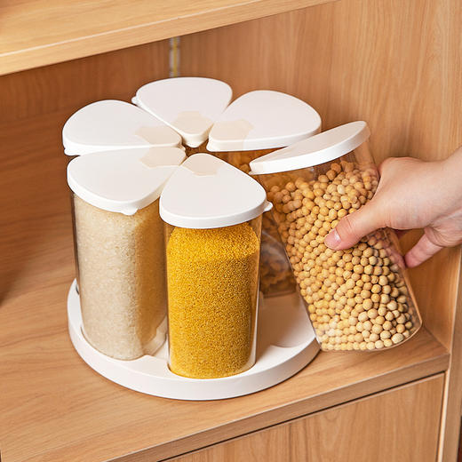 摩登主妇旋转五谷杂粮收纳盒家用密封防潮豆子储物储存罐分格米桶 商品图0