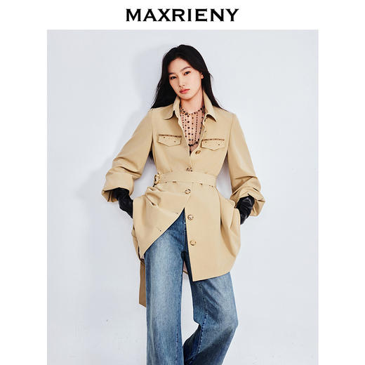 MAXRIENY精致优雅感风衣女浅春系穿搭圆形日字扣率性风收腰外套(货号:MS85WB751) 商品图2