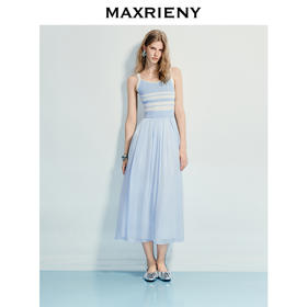 MAXRIENY海岛度假风25夏款条纹吊带连衣裙收腰提花伞摆针织长裙(货号:MF86DR016)