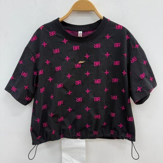 NC圆领下摆抽绳满印短袖T恤50709（黑）秋季953012720321 商品图0