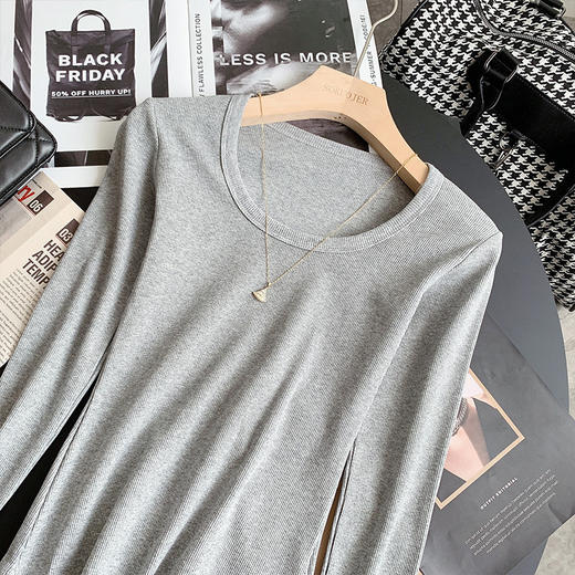 【时尚百搭】高品质螺纹打底衫女秋冬双面磨毛韩版内搭圆领高弹修身保暖长袖。rb 商品图12