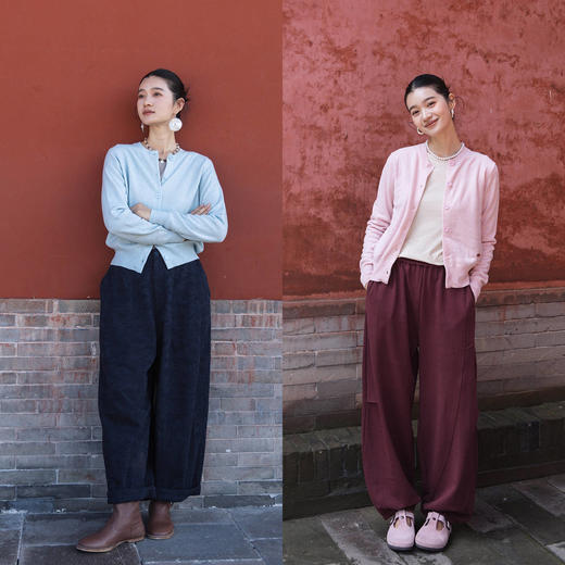 绽放女装544朵/多色全羊毛圆领宽松简约开襟毛针织衫针织开衫女秋 商品图2