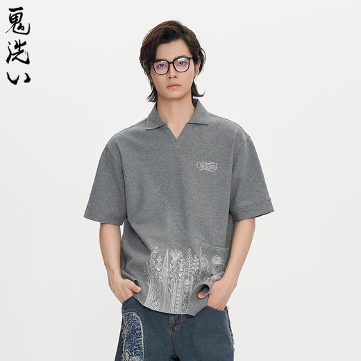ONIARAI/鬼洗25秋季黑标幻想植物拼接前袋休闲马球衫男 A840021 商品图2