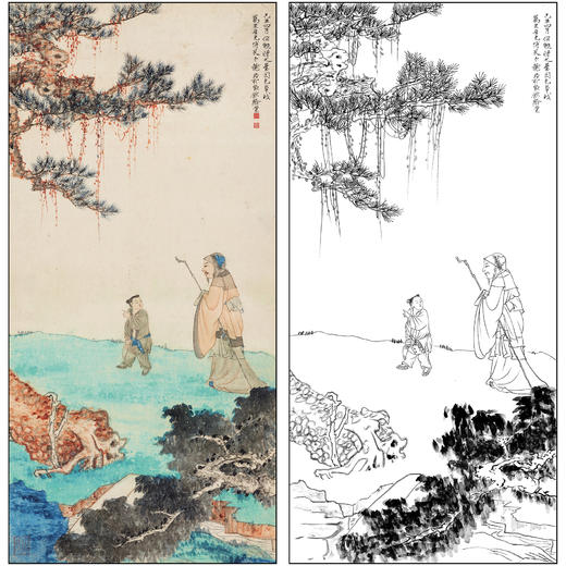 谢稚柳山水工笔画白描底稿《渊明归隐图》临摹勾线高清打印稿XZ44 商品图0