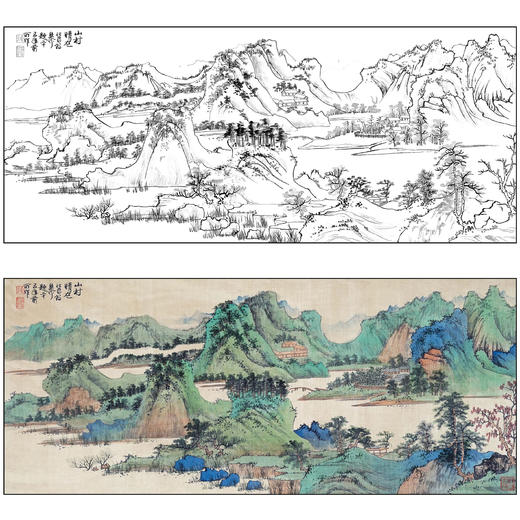 谢稚柳山水工笔画白描底稿《山村晴色》临摹勾线高清打印稿XZ45 商品图0