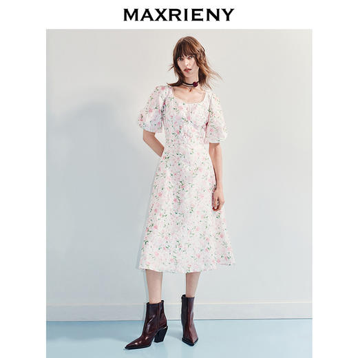 MAXRIENY2025夏连衣裙新款碎花公主连衣裙中长裙泡泡袖显白裙子(货号:MF86DR256) 商品图1