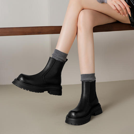 阿么手工女鞋学院风厚底切尔西靴4.5CM显瘦百搭2025新款真皮短靴 商品图3