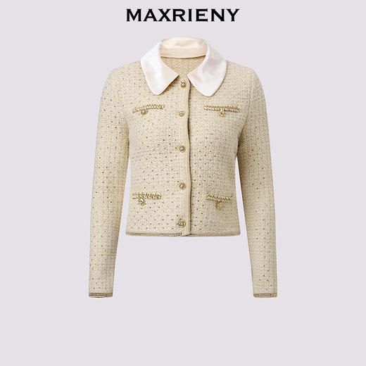 MAXRIENY鎏金小香外套25秋款烫钻花纱羊毛上衣小香风通勤气质穿搭(货号:MF86JA501) 商品图0