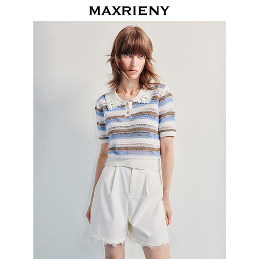 MAXRIENY【商场同款】精致日常感高腰蕾丝钉珠拼接高腰阔腿休闲短裤(货号:MF86PA004) 商品图2